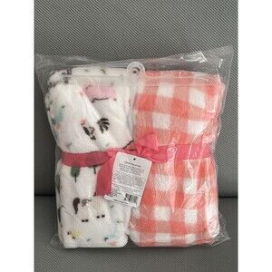 Hudson Baby Fleece Blankets 2 Pack Animals Pig Horse Rooster Pink Gingham NEW